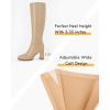 imageCoutgo Womens Wide Calf Knee High Boots Chunky High Heel Square Toe Fashion Leather Shoes with Side ZipperKhaki