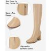imageCoutgo Womens Wide Calf Knee High Boots Chunky High Heel Square Toe Fashion Leather Shoes with Side ZipperKhaki