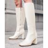 imageCoutgo Womens Wide Calf Knee High Boots Chunky High Heel Square Toe Fashion Leather Shoes with Side ZipperWhite