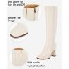 imageCoutgo Womens Wide Calf Knee High Boots Chunky High Heel Square Toe Fashion Leather Shoes with Side ZipperWhite