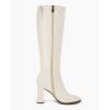 imageCoutgo Womens Wide Calf Knee High Boots Chunky High Heel Square Toe Fashion Leather Shoes with Side ZipperWhite