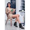 imageWomens Ankle Boots Slip on Pointed Toe Chunky Block Mid Heel Leather Elastic Panel Casual Chelsea Western BootiesBlack