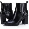 imageWomens Ankle Boots Slip on Pointed Toe Chunky Block Mid Heel Leather Elastic Panel Casual Chelsea Western BootiesBlack