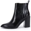 imageWomens Ankle Boots Slip on Pointed Toe Chunky Block Mid Heel Leather Elastic Panel Casual Chelsea Western BootiesBlack