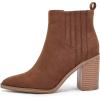 imageWomens Ankle Boots Slip on Pointed Toe Chunky Block Mid Heel Leather Elastic Panel Casual Chelsea Western BootiesBrown