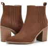imageWomens Ankle Boots Slip on Pointed Toe Chunky Block Mid Heel Leather Elastic Panel Casual Chelsea Western BootiesBrown