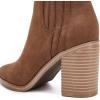 imageWomens Ankle Boots Slip on Pointed Toe Chunky Block Mid Heel Leather Elastic Panel Casual Chelsea Western BootiesBrown