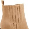 imageWomens Ankle Boots Slip on Pointed Toe Chunky Block Mid Heel Leather Elastic Panel Casual Chelsea Western BootiesCamel