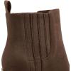 imageWomens Ankle Boots Slip on Pointed Toe Chunky Block Mid Heel Leather Elastic Panel Casual Chelsea Western BootiesCoffee