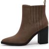 imageWomens Ankle Boots Slip on Pointed Toe Chunky Block Mid Heel Leather Elastic Panel Casual Chelsea Western BootiesCoffee