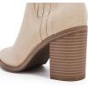 imageWomens Ankle Boots Slip on Pointed Toe Chunky Block Mid Heel Leather Elastic Panel Casual Chelsea Western BootiesCream