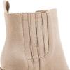 imageWomens Ankle Boots Slip on Pointed Toe Chunky Block Mid Heel Leather Elastic Panel Casual Chelsea Western BootiesCream