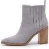 imageWomens Ankle Boots Slip on Pointed Toe Chunky Block Mid Heel Leather Elastic Panel Casual Chelsea Western BootiesGrey