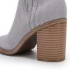 imageWomens Ankle Boots Slip on Pointed Toe Chunky Block Mid Heel Leather Elastic Panel Casual Chelsea Western BootiesGrey