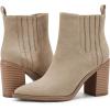 imageWomens Ankle Boots Slip on Pointed Toe Chunky Block Mid Heel Leather Elastic Panel Casual Chelsea Western BootiesKhaki