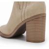 imageWomens Ankle Boots Slip on Pointed Toe Chunky Block Mid Heel Leather Elastic Panel Casual Chelsea Western BootiesKhaki