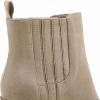 imageWomens Ankle Boots Slip on Pointed Toe Chunky Block Mid Heel Leather Elastic Panel Casual Chelsea Western BootiesKhaki
