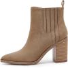 imageWomens Ankle Boots Slip on Pointed Toe Chunky Block Mid Heel Leather Elastic Panel Casual Chelsea Western BootiesLight Brown