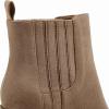 imageWomens Ankle Boots Slip on Pointed Toe Chunky Block Mid Heel Leather Elastic Panel Casual Chelsea Western BootiesLight Brown