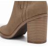 imageWomens Ankle Boots Slip on Pointed Toe Chunky Block Mid Heel Leather Elastic Panel Casual Chelsea Western BootiesLight Brown
