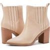 imageWomens Ankle Boots Slip on Pointed Toe Chunky Block Mid Heel Leather Elastic Panel Casual Chelsea Western BootiesNude