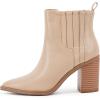 imageWomens Ankle Boots Slip on Pointed Toe Chunky Block Mid Heel Leather Elastic Panel Casual Chelsea Western BootiesNude