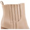 imageWomens Ankle Boots Slip on Pointed Toe Chunky Block Mid Heel Leather Elastic Panel Casual Chelsea Western BootiesNude