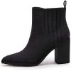 imageWomens Ankle Boots Slip on Pointed Toe Chunky Block Mid Heel Leather Elastic Panel Casual Chelsea Western BootiesPure Black