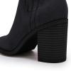 imageWomens Ankle Boots Slip on Pointed Toe Chunky Block Mid Heel Leather Elastic Panel Casual Chelsea Western BootiesPure Black