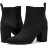 imageWomens Ankle Boots Slip on Pointed Toe Chunky Block Mid Heel Leather Elastic Panel Casual Chelsea Western BootiesPure Black