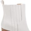 imageWomens Ankle Boots Slip on Pointed Toe Chunky Block Mid Heel Leather Elastic Panel Casual Chelsea Western BootiesWhite