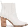 imageWomens Ankle Boots Slip on Pointed Toe Chunky Block Mid Heel Leather Elastic Panel Casual Chelsea Western BootiesWhite