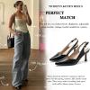 imageWomens Slingback Kitten Heels Closed Pointed Toe Backless Wedding Party Dress Pumps ShoesBlack