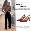 imageWomens Slingback Kitten Heels Closed Pointed Toe Backless Wedding Party Dress Pumps ShoesRed