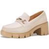 imageCoutgo Womens Chunky Platform Lug Sole Loafers Mid Heel Square Toe Dress Walking Work Shoes with Buckle ChainBeige