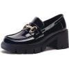 imageCoutgo Womens Chunky Platform Lug Sole Loafers Mid Heel Square Toe Dress Walking Work Shoes with Buckle ChainMirror Leather Black