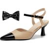 imageCoutgo Womens Kitten Heels Dress Shoes Closed Pointed Toe Ankle Strap Bow PumpsKhaki