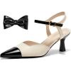 imageCoutgo Womens Kitten Heels Dress Shoes Closed Pointed Toe Ankle Strap Bow PumpsNude
