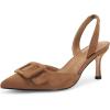 imageCoutgo Womens Slingback Heels Kitten Heel Pumps Dress Shoes Sling Back Closed Pointed Toe Suede Wedding Party SandalsKhaki
