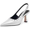 imageCoutgo Womens Slingback Kitten Heels Studded Closed Pointed Toe Slip On Leather Pumps Work Dress ShoesSilver