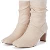 imageCoutgo Womens Slouch Mid Calf Boots Chunky Heel Square Toe Zip Up Fall Fashion Booties ShoesNude