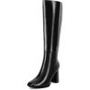 imageCoutgo Womens Wide Calf Knee High Boots Chunky High Heel Square Toe Fashion Leather Shoes with Side ZipperBlack