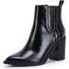 imageWomens Ankle Boots Slip on Pointed Toe Chunky Block Mid Heel Leather Elastic Panel Casual Chelsea Western BootiesBlack