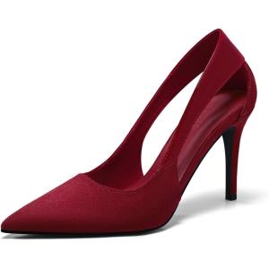 imageCoutgo Womens Dressy Heels Shoes Closed Pointed Toe Cut Out Pumps Casual Work ShoesRed Wine