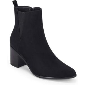imageCoutgo Womens Pointed Toe Ankle Boots Chunky Block Stacked Heel Side Zipper Chelsea Fall BootiesBlack