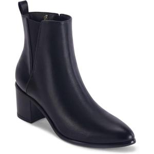 imageCoutgo Womens Pointed Toe Ankle Boots Chunky Block Stacked Heel Side Zipper Chelsea Fall BootiesBlackleather