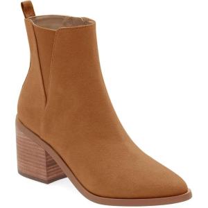imageCoutgo Womens Pointed Toe Ankle Boots Chunky Block Stacked Heel Side Zipper Chelsea Fall BootiesBrown