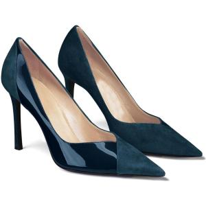 imageCoutgo Womens Pointed Toe High Heels Pumps Patent Suede Stiletto Heel Slip on Office Party Wedding Dress ShoesNavy