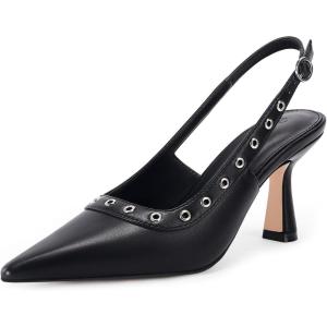 imageCoutgo Womens Slingback Kitten Heels Studded Closed Pointed Toe Slip On Leather Pumps Work Dress ShoesBlack