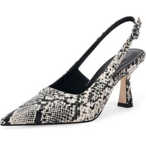 imageCoutgo Womens Slingback Kitten Heels Studded Closed Pointed Toe Slip On Leather Pumps Work Dress ShoesSnake Print